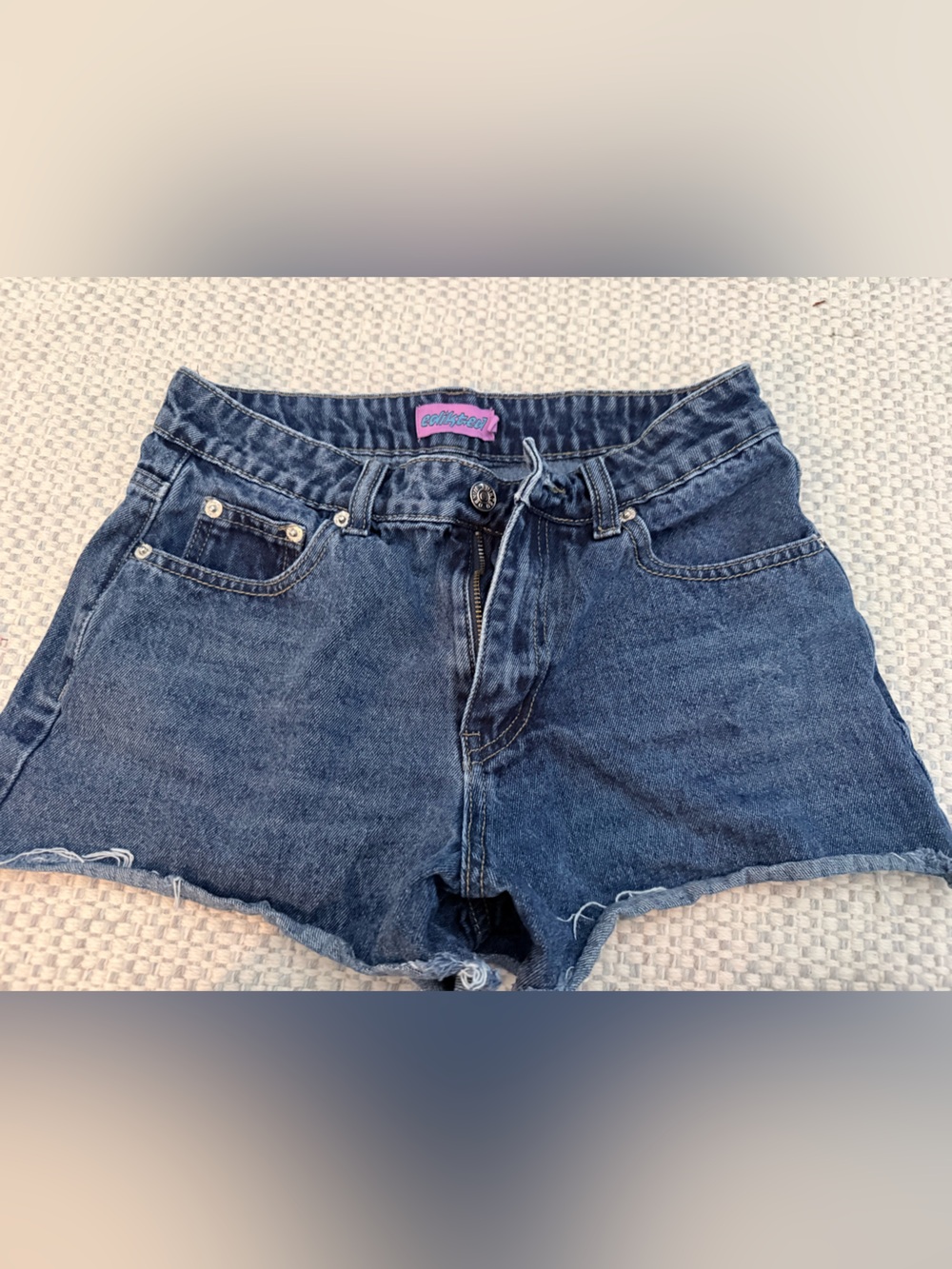 Edikted Dark Blue High-Rise Denim Cutoff Shorts